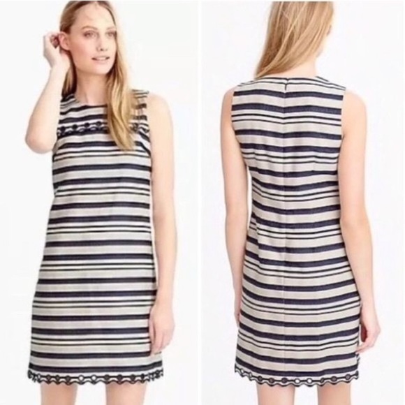 JCrew Striped Sheath Dress Grommet Details Sleeveless Blue - Picture 9 of 9